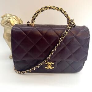 Chanel Burgundy Top Handle Aged Calfskin Crossbody Full Set Medium Microchip CoA